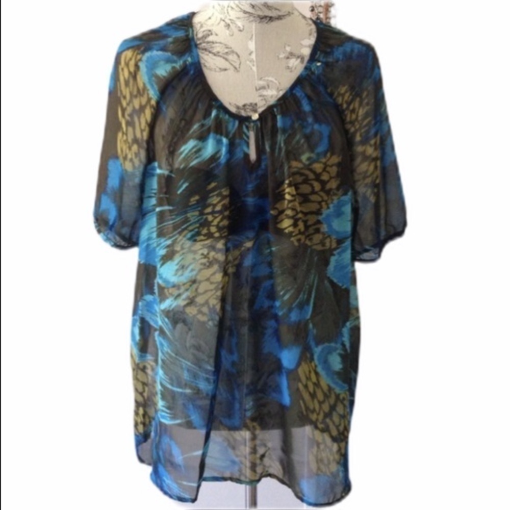 *IZOD Blue Hi Lo Sheer Top L